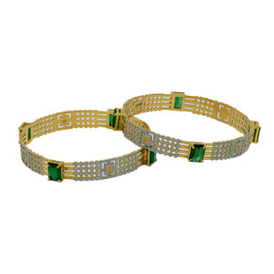 Elegant Rhodium-Plated Green Stone Bangles Elegant Rhodium-Plated Green Stone Bangles