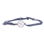 Swastik Rakhi with Accents in Rose Gold Finish on Grey Cord Swastik Rakhi with Accents in Rose Gold Finish on Grey Cord